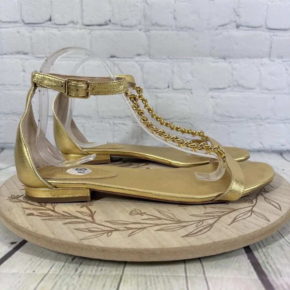 Lauren Ralph Lauren Sandals Womens 9.5 Gold Chain Preppy Dress Party Shoes